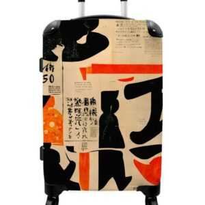 NoBoringSuitcases.com© Koffer Vintage - Rot - Schwarz - Vintage - Japanisch 67x43x25cm, 4 Rollen, Mittelgroßer Koffer für Erwachsene, Reisekoffer