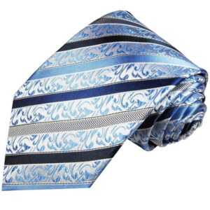 Paul Malone Krawatte Herren Seidenkrawatte Designer Schlips barock gestreift 100% Seide Schmal (6cm), blau 718