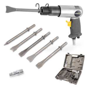 Powerplus Drucklufthammer 6,3 bar pneumatischer Hammer + 5 Meißel im Koffer Druckluftwerkzeug