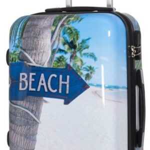 Trendyshop365 Hartschalen-Trolley Beach, bunter Koffer mit Strand-Motiv, 3 Größen, 4 Rollen, Zahlenschloss, Polycarbonat, Dehnfalte
