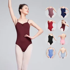 Women Gymnastics Dance Leotards Adult Low V-Back Sexy Jumpsuit Ladies Sleeveless Ballet Leotards 14 Colors