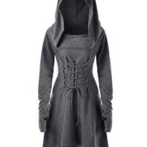 ZWY Langmantel Renaissance Kostüm Damen Robe zum Schnüren Mittelalter Kleid mit (1-tlg., Kapuze Langarm Retro Gothic Cosplay Halloween Karneval)