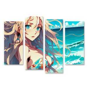 islandburner Leinwandbild Anime Girl Long Blue Hair Cosplay Manga Bilder