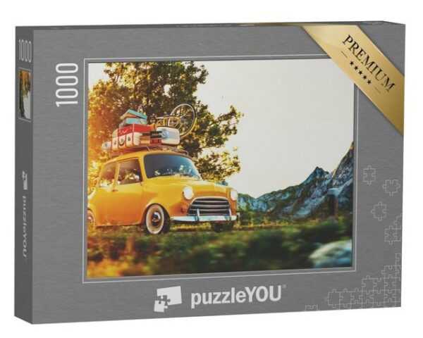 puzzleYOU Puzzle Retro-Auto mit Koffern und Fahrrad, 1000 Puzzleteile, puzzleYOU-Kollektionen Autos