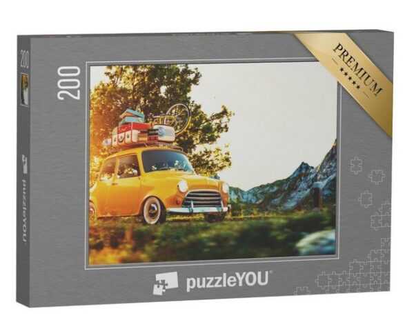 puzzleYOU Puzzle Retro-Auto mit Koffern und Fahrrad, 200 Puzzleteile, puzzleYOU-Kollektionen Autos