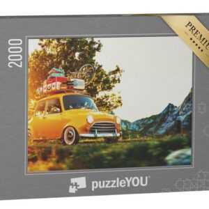 puzzleYOU Puzzle Retro-Auto mit Koffern und Fahrrad, 2000 Puzzleteile, puzzleYOU-Kollektionen Autos
