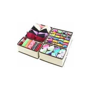 4er-Pack faltbarer Schubladen-Organizer aus Vliesstoff für Unterwäsche, BHs, Krawatten, Socken, platzsparende Aufbewahrungsbox, Beige Hiasdfls