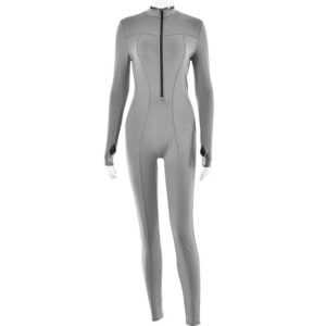 AFAZ New Trading UG Jumpsuit Langärmliger Overall mit Frühling Reißverschluss für Damen grau Sexy Hot Girl Tight Butt Lifting Overall