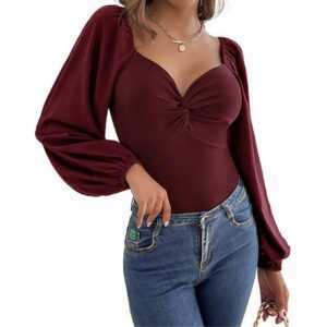 AFAZ New Trading UG Jumpsuit Rotwein Overall für Damen mit Twist-V-Ausschnitt und langen Ärmeln