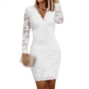 AFAZ New Trading UG Sommerkleid V-Ausschnitt Herbstkleid mit Spitzenkleid und weißem Hüftrock