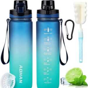 Ailiebe Design Trinkflasche Sportflasche mit Zeitmarkierungen und Filter 1 Liter, auslaufsicher BPA-frei Outdoor Fahrrad Camping Yoga Fitness