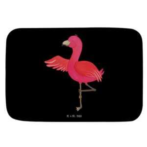 Badematte Flamingo Yoga - Schwarz - Geschenk, Duschmatte, Tiefenentspannung, Ba Mr. & Mrs. Panda, Höhe 1 mm, 100% Polyester, rechteckig, Einzigartiges Design