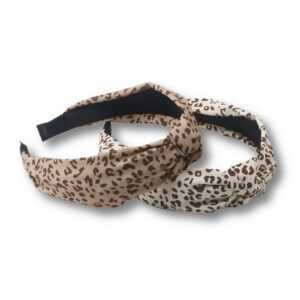 Coonoor Haargummi Vintage Breit Haarband,Leopardenmuster Haarreifen, 2-tlg.