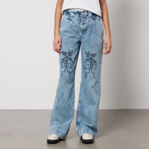 Damson Madder Babysitter Floral-Embroidered Denim Straight-Leg Jeans - UK 12