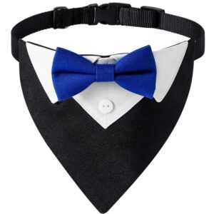 Hund Ehering Bandana Hundehalsband mit Fliege Krawatte Designs Verstellbarer Kragen formelle Smoking Hund Bowtie Black+Blue Bow-L
