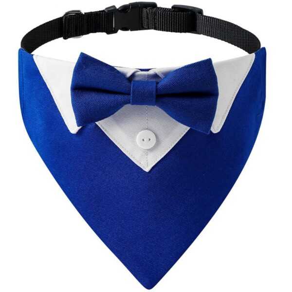 Hund Ehering Bandana Hundehalsband mit Fliege Krawatte Designs Verstellbarer Kragen formelle Smoking Hund Bowtie Blue-L