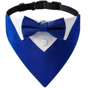 Hund Ehering Bandana Hundehalsband mit Fliege Krawatte Designs Verstellbarer Kragen formelle Smoking Hund Bowtie Blue-M