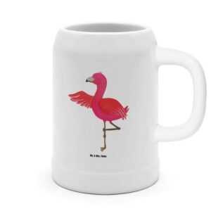 Mr. & Mrs. Panda Bierkrug Flamingo Yoga - Weiß - Geschenk, 5 l, 500ml, Steinkrüge, Achtsamkeit, Steinzeug, Robustes Steingut