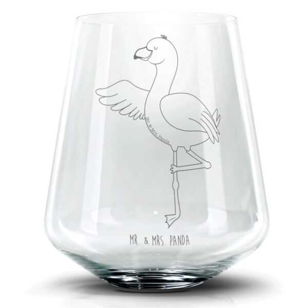Mr. & Mrs. Panda Cocktailglas Flamingo Yoga - Transparent - Geschenk, Yoga-Übung, Cocktailglas mit, Premium Glas, Laser-Gravierte Motive