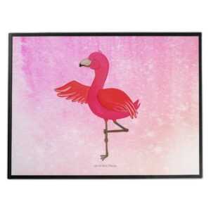 Mr. & Mrs. Panda Schreibtischunterlage Flamingo Yoga - Aquarell Pink - Geschenk, Vogel, Schreibtisch Unterla, (1 tlg)