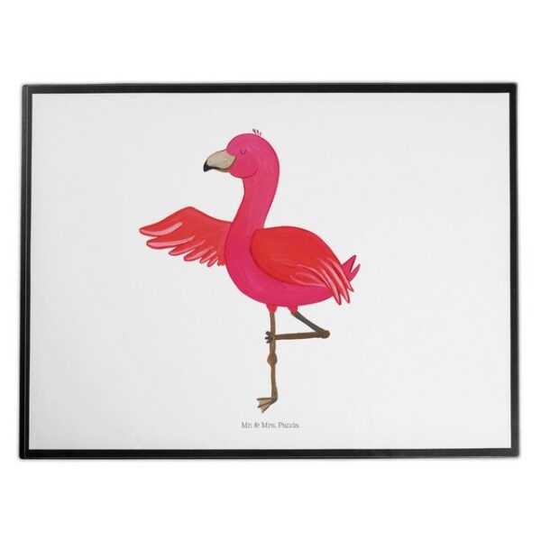 Mr. & Mrs. Panda Schreibtischunterlage Flamingo Yoga - Weiß - Geschenk, Schreibtischunterlage Groß, Schreibu, (1 tlg)