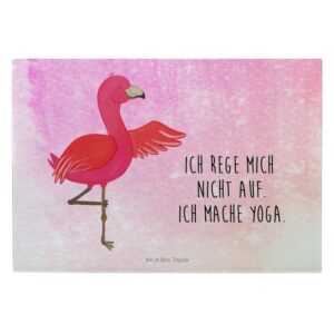 Mr. & Mrs. Panda Servierbrett Flamingo Yoga - Aquarell Pink - Geschenk, Ärger, Namaste, Schneidebre, Premium Glas, (1-St), Rutschfest durch Gummifüße