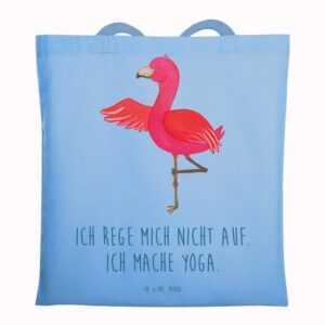 Mr. & Mrs. Panda Tragetasche Flamingo Yoga - Sky Blue - Geschenk, Yogi, Einkaufstasche, Achtsamkei (1-tlg), Cross Stitching Griffe
