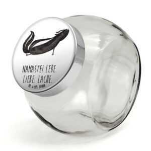 Mr. & Mrs. Panda Vorratsglas L 870ml Stinktier Yoga - Weiß - Geschenk, Küchenbehälter, Skunk, Lebe, Premium Glas, (1-tlg), Designvielfalt
