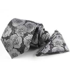 Mrichbez Krawatte Klassische Mode Rosenmuster Herrenkrawatte 8,5cm mit Taschenschal (1-St) Bankett Mode Krawatte