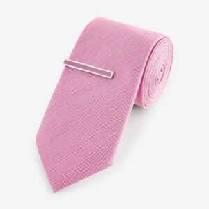 Next Krawatte Slim Krawatte, Einstecktuch und Krawattenklammer (3-St)