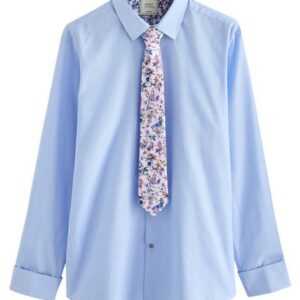 Next Langarmhemd Edles Slim Fit Hemd mit Krawatte (3-tlg)