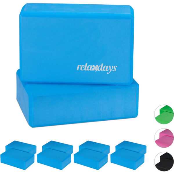 Relaxdays - 10 x Yogablock, Yoga-Klötze für Yoga-Übungen, Hartschaum, rutschfest, Yoga-Würfel, HxBxT: 8 x 23 x 15 cm, Blau