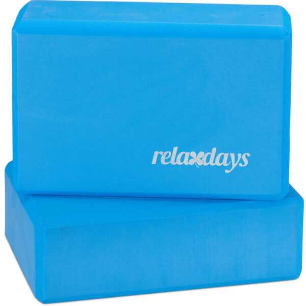 Relaxdays - 2 x Yogablock im Set, Yoga-Klötze für Yoga-Übungen, Hartschaum, rutschfest, Yoga-Würfel hbt 8x23x15 cm, Blau