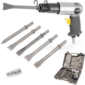 Varo - Powerplus Drucklufthammer 6,3 bar pneumatischer Hammer + 5 Meißel im Koffer Druckluftwerkzeug