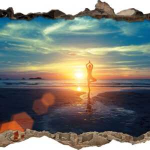 Yoga Silhouette am Strand, 3D Wandtattoo
