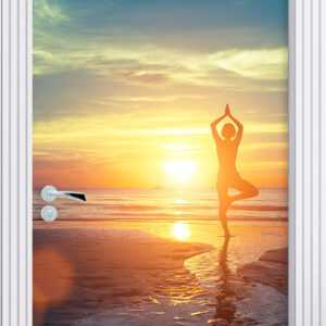 Yoga Silhouette am Strand, Türaufkleber 200x90 cm