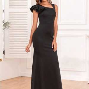 ZWY Abendkleid Elegantes Damen-Abendkleid mit quadratischem Ausschnitt, sexy Partykleid Dreilagiges Ballkleid mit Rüschenärmeln