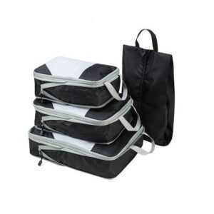 HAUSS SPLOE Kofferorganizer 4Teilige Packing Cubes Kleidertaschen Koffer Organizer (4-tlg) (Set 4 Stück Klein Mittel Groß mit Schuhbeutel, 4-tlg., Kompressions Verpackungswürfel, Kleidertaschen), 4 Aufbewahrungsbeutel Kompressions Beutel für Reisen
