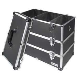 HMF Werkzeugkoffer geräumiger Utensilien Koffer mit Trennwänden, Transportkoffer, für Werkzeug, Angel Sachen und Kosmetik, 44x45x24 cm, schwarz
