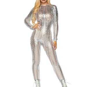 Leg Avenue Kostüm Laser Cut Catsuit metallic, Sexy SciFi-Suit - garantiert nicht blickdicht!