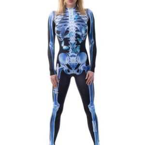 Metamorph Kostüm X-Ray Catsuit Kostüm, Hautenger Overall im leuchtend blauen Röntgen-Look
